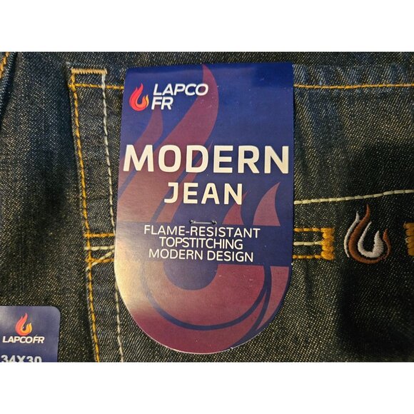 LAPCO FR Modern Design Topstitching Straight Leg Dark Wash Work Jeans Men 34x30 - Picture 8 of 9